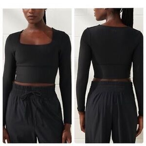 Abercrombie & Fitch YPB Sculptlux Long Sleeve Slim Squareneck Top in Black